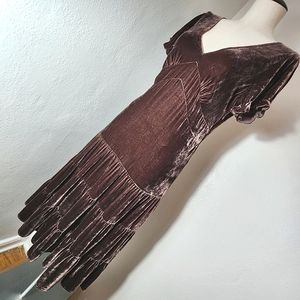 BCBGMAXAZRIA Velvety Mahogany Cap Sleeve Deep V- Neckline Midi Dress Small